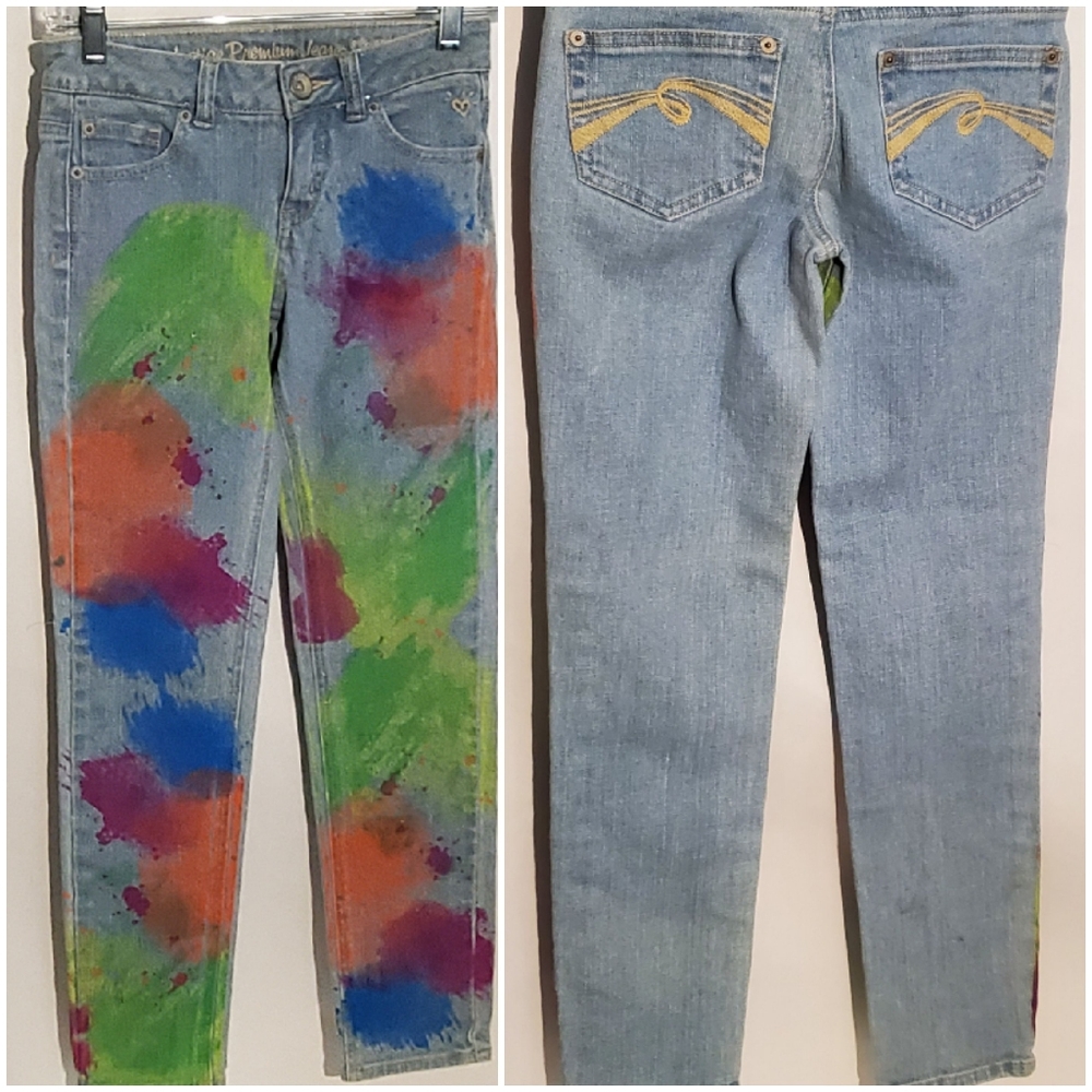 Justice Paint Splash Premium Jeans Front Zip Straight Leg Size 10R New